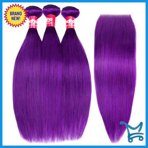 18 Inch Straight Human Hair Extensions with Lace Closure 3 Bundles